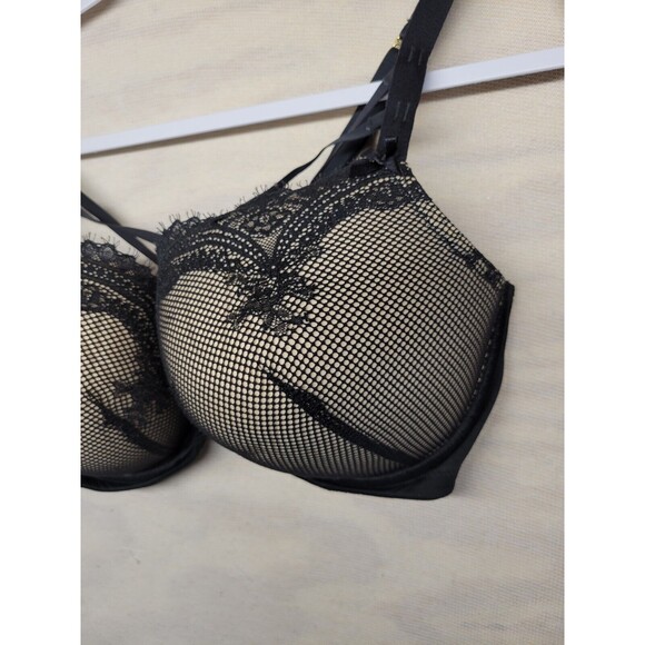 Cacique Women’s SZ 38DDD Boost Balconette Bra Nude Strappy Fishnet Lace - Picture 2 of 10